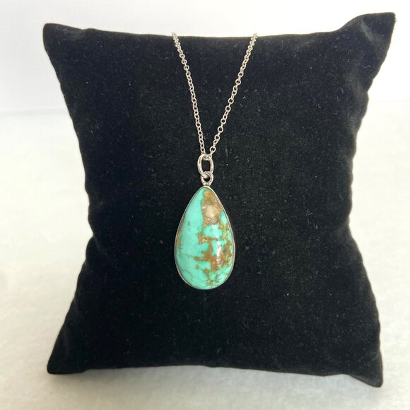Sterling Silver 925 Southwest Bezel Set Turquoise Cabochon Pendant Necklace 18" - Picture 6 of 16